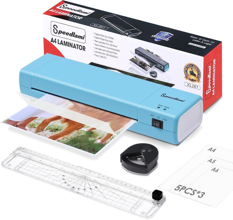 speedlami 90 Seconds Fast preheat, 4 in 1 Laminator Machine,Home laminator,A4 Laminating Machine Hot & Cold with Paper Trimmer & Corner Rounder,9 Inch Thermal Laminator Machine for Home Office (Blue) - Image 1
